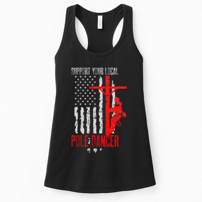 Support Your Local Pole Dancer Electric Lineman Womens Tank Top