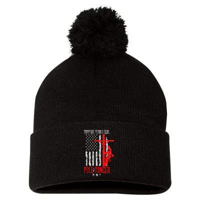 Support Your Local Pole Dancer Electric Lineman Pom Pom 12in Knit Beanie