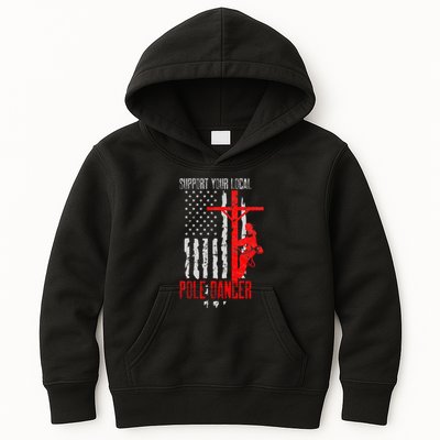 Support Your Local Pole Dancer Electric Lineman Kids Hoodie