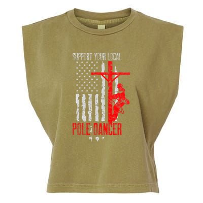Support Your Local Pole Dancer Electric Lineman Garment-Dyed Women's Muscle Tee