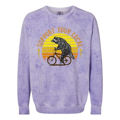 Support Your Local Raccoon Bicycle Colorblast Crewneck Sweatshirt