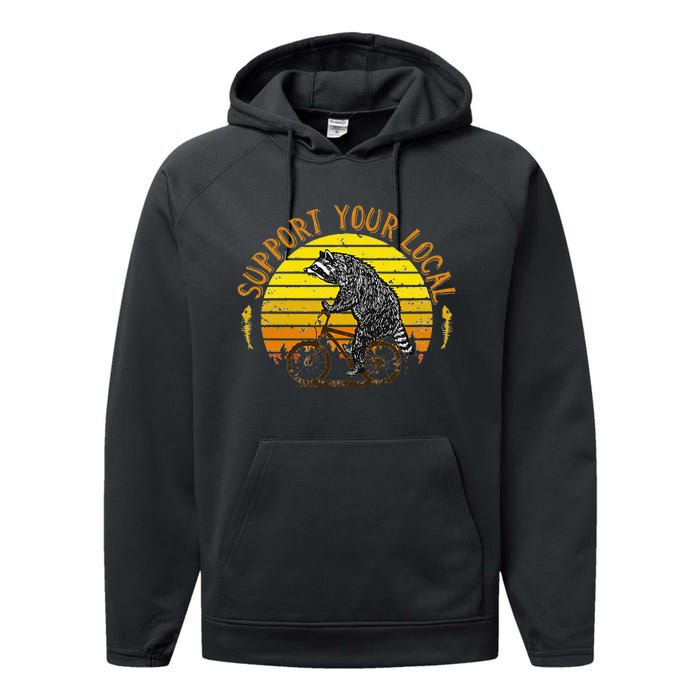 Support Your Local Raccoon Bicycle Performance Fleece Hoodie