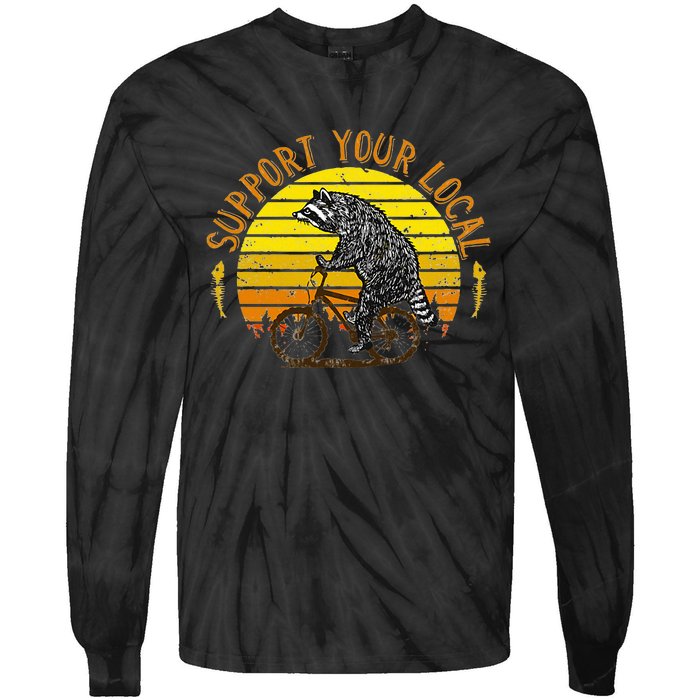 Support Your Local Raccoon Bicycle Tie-Dye Long Sleeve Shirt