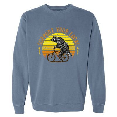 Support Your Local Raccoon Bicycle Garment-Dyed Sweatshirt