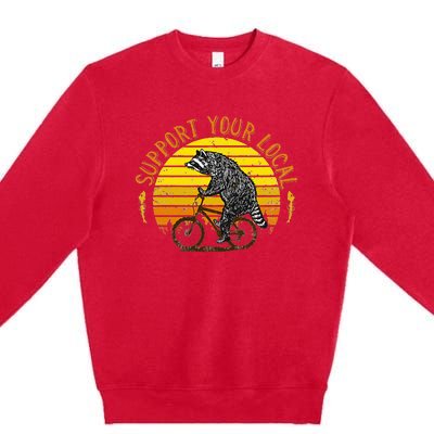 Support Your Local Raccoon Bicycle Premium Crewneck Sweatshirt