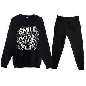 Smile You Made Gods Wake Up List Christian Jesus Premium Crewneck Sweatsuit Set