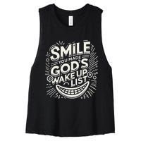 Smile You Made Gods Wake Up List Christian Jesus Women's Racerback Cropped Tank