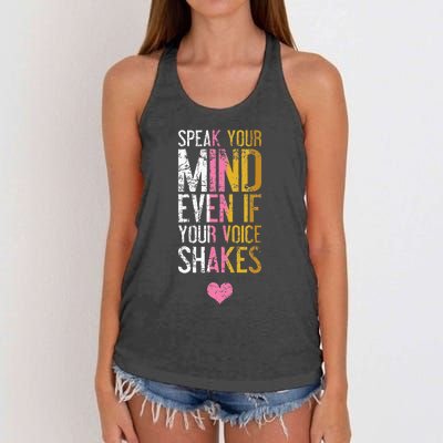 Speak Your Mind Even If Your Voice Shakes Rbg Women's Knotted Racerback Tank