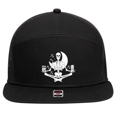 Skeleton Yoga Meditating And Ing Coffee Funny Gift 7 Panel Mesh Trucker Snapback Hat