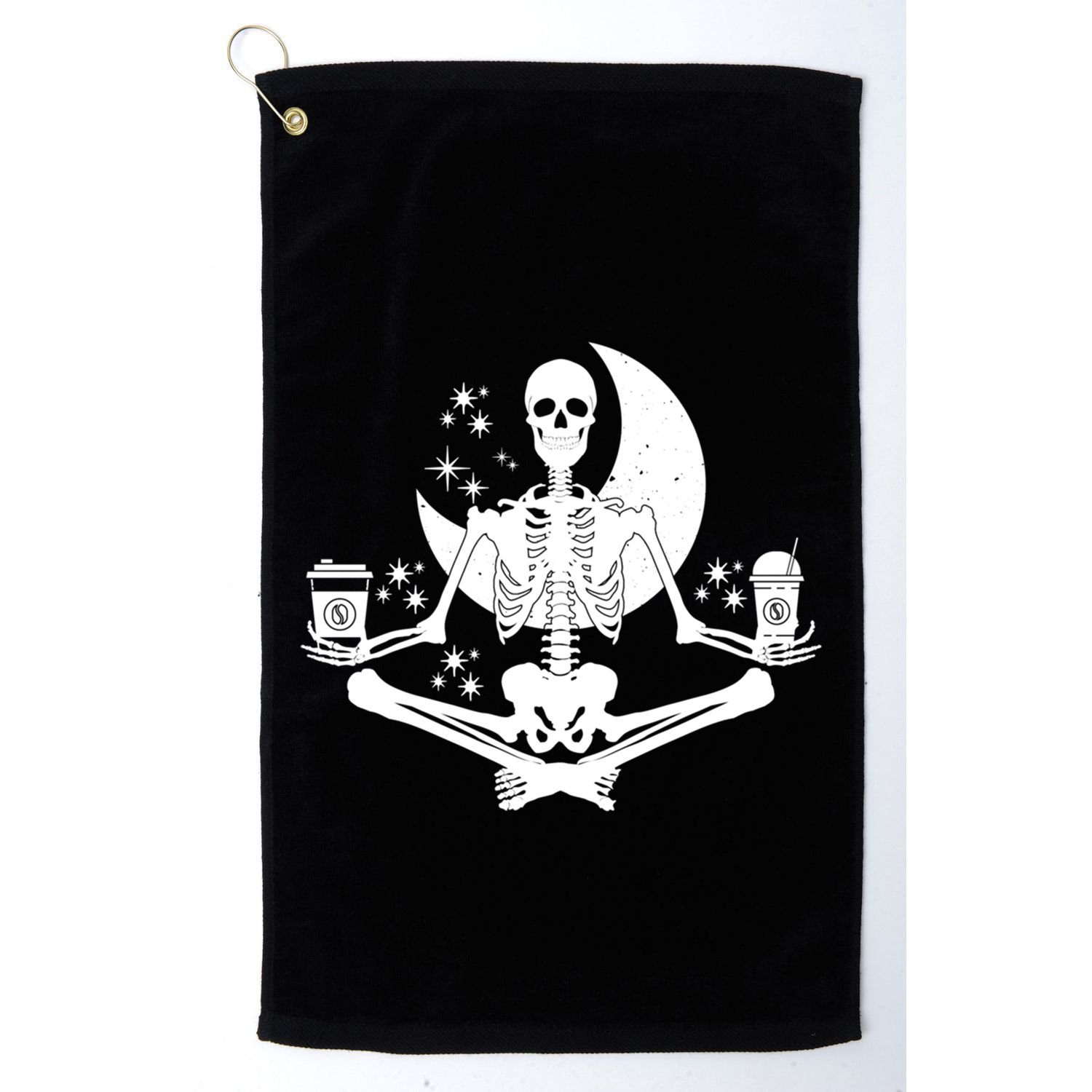 Skeleton Yoga Meditating And Ing Coffee Funny Gift Golf Towel