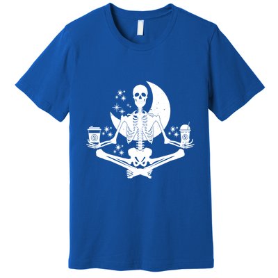 Skeleton Yoga Meditating And Ing Coffee Funny Gift Premium T-Shirt