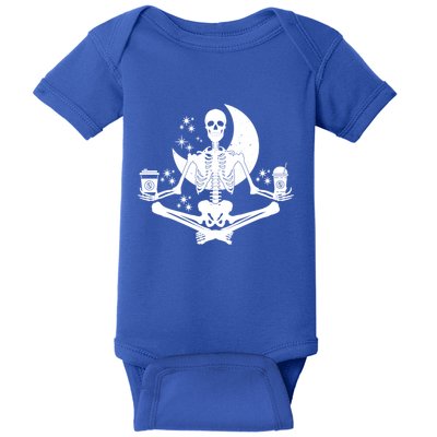 Skeleton Yoga Meditating And Ing Coffee Funny Gift Baby Bodysuit