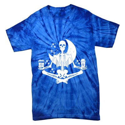 Skeleton Yoga Meditating And Ing Coffee Funny Gift Tie-Dye T-Shirt