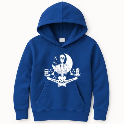 Skeleton Yoga Meditating And Ing Coffee Funny Gift Kids Hoodie