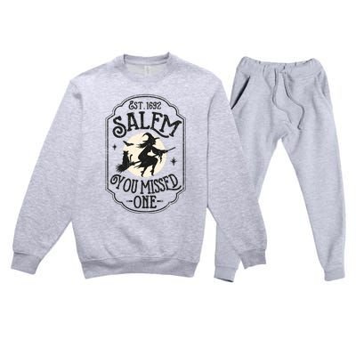 Salem You Missed One Funny Halloween Feminist Witch Trials Premium Crewneck Sweatsuit Set