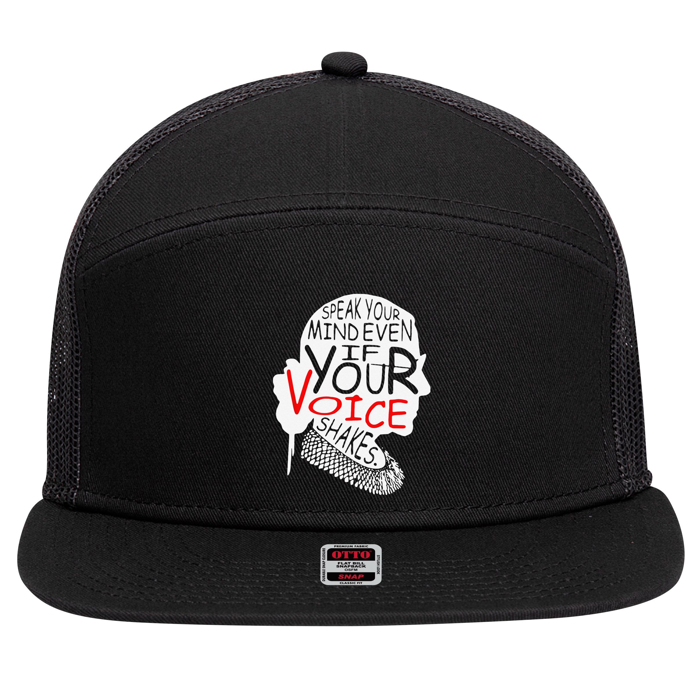 Speak Your Mind Even If Your Voice Shakes RBG 's Rights 7 Panel Mesh Trucker Snapback Hat