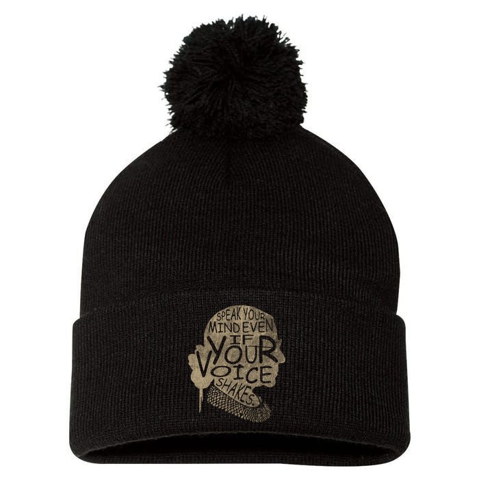 Speak Your Mind Even If Your Voice Shake Pom Pom 12in Knit Beanie