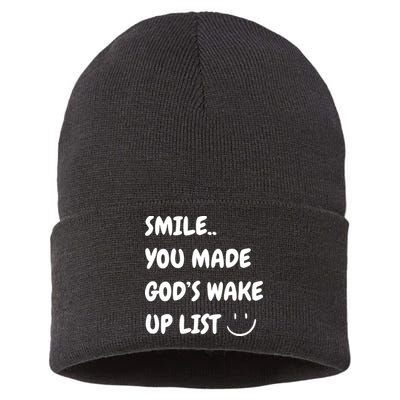 Smile You Made GodS Wake Up List Christian Jesus Apparel Sustainable Knit Beanie
