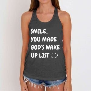 Smile You Made GodS Wake Up List Christian Jesus Apparel Women's Knotted Racerback Tank