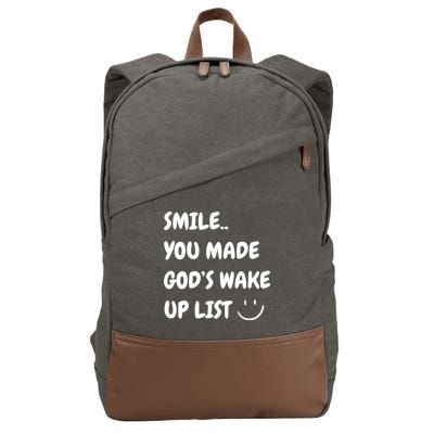 Smile You Made GodS Wake Up List Christian Jesus Apparel Cotton Canvas Backpack
