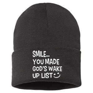 Smile You Made Gods Wake Up List Christian Jesus Sustainable Knit Beanie