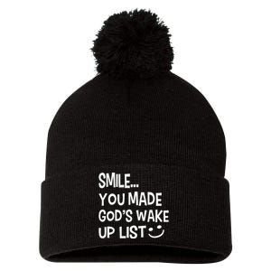 Smile You Made Gods Wake Up List Christian Jesus Pom Pom 12in Knit Beanie