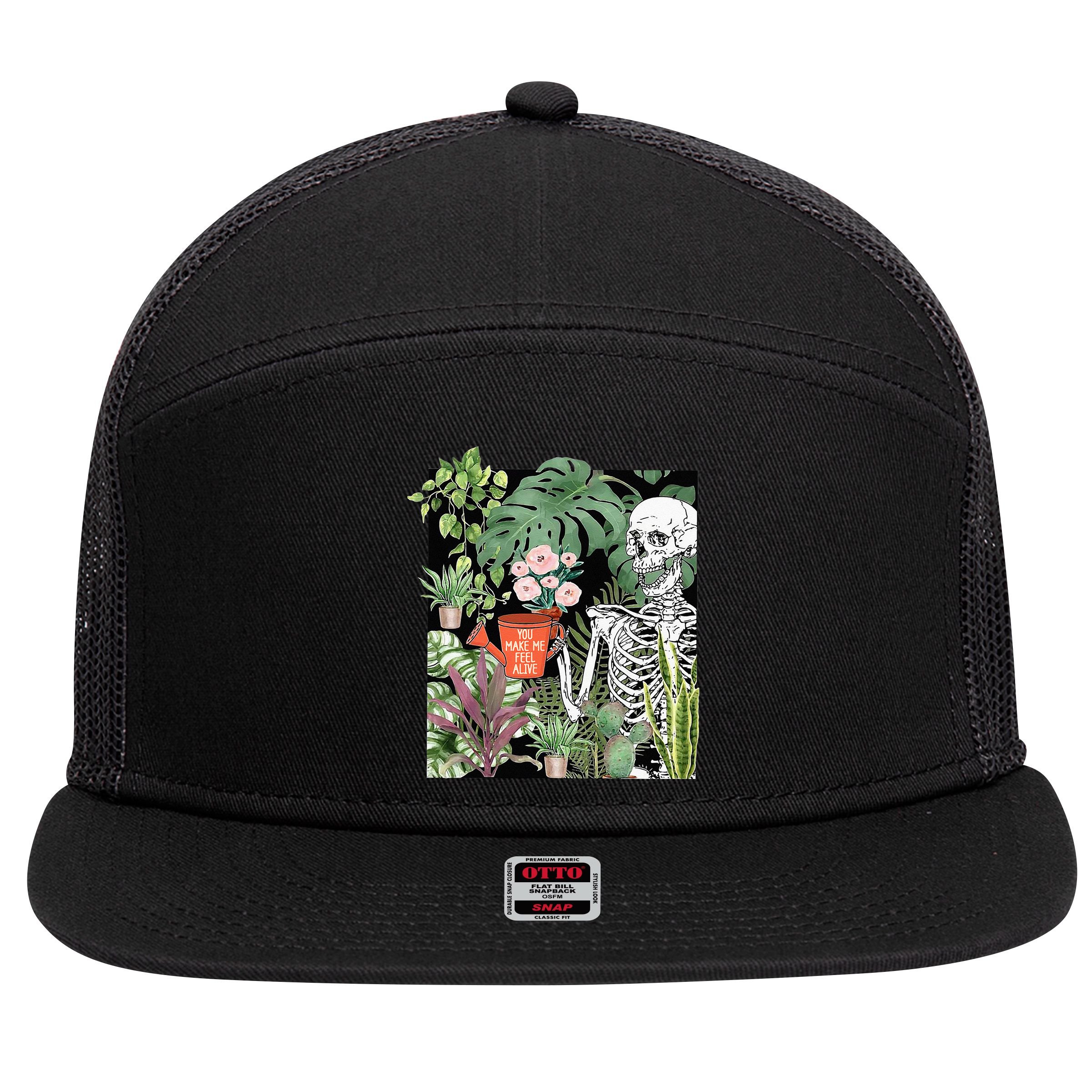 Skeleton You Make Me Feel Alive Funny Plant 7 Panel Mesh Trucker Snapback Hat