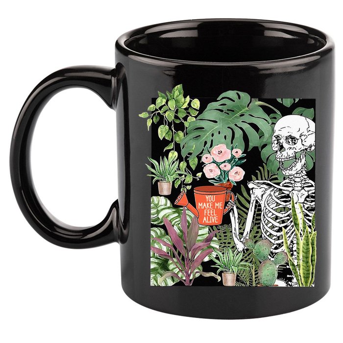 Skeleton You Make Me Feel Alive Funny Plant 11oz C Handle Ceramic Mug