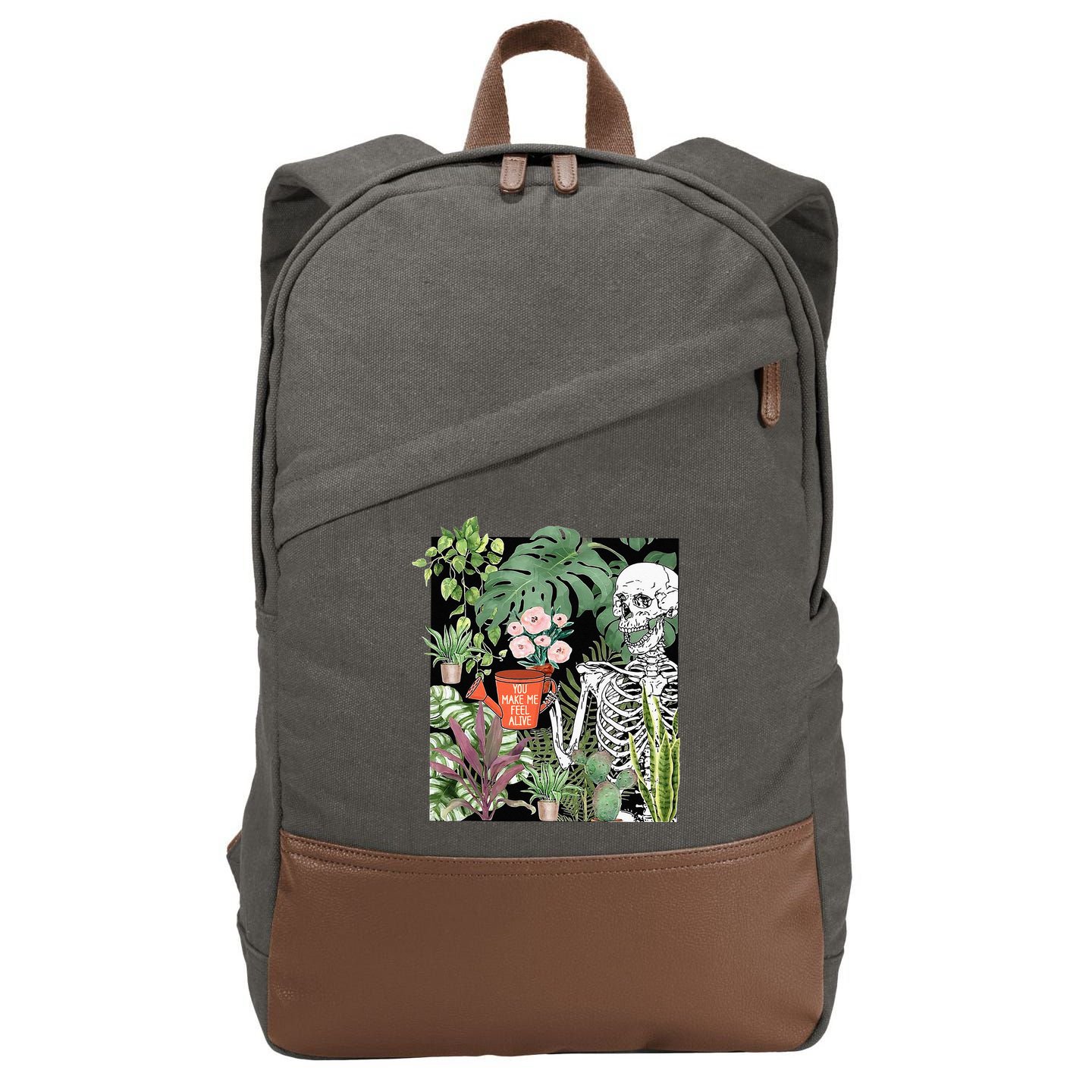 Skeleton You Make Me Feel Alive Funny Plant Cotton Canvas Backpack