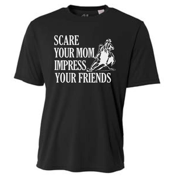 Scare Your Mom Impress Your Friends Funny Barrel Racing Horse Riding Cooling Performance Crew T-Shirt