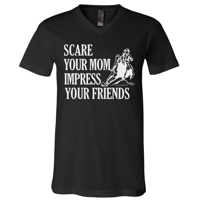 Scare Your Mom Impress Your Friends Funny Barrel Racing Horse Riding V-Neck T-Shirt