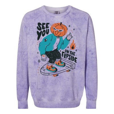 See You On The Flip Side Pumpkin Skateboard Halloween Colorblast Crewneck Sweatshirt