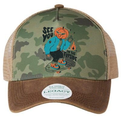 See You On The Flip Side Pumpkin Skateboard Halloween Legacy Tie Dye Trucker Hat