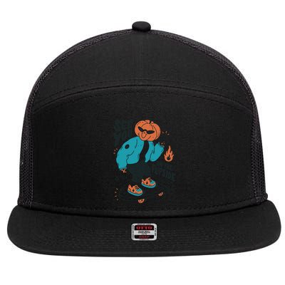 See You On The Flip Side Pumpkin Skateboard Halloween 7 Panel Mesh Trucker Snapback Hat