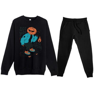 See You On The Flip Side Pumpkin Skateboard Halloween Premium Crewneck Sweatsuit Set