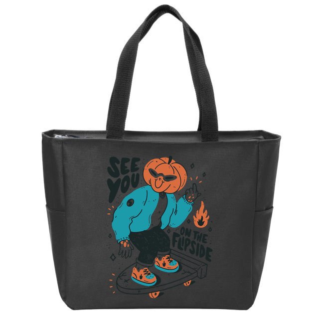 See You On The Flip Side Pumpkin Skateboard Halloween Zip Tote Bag