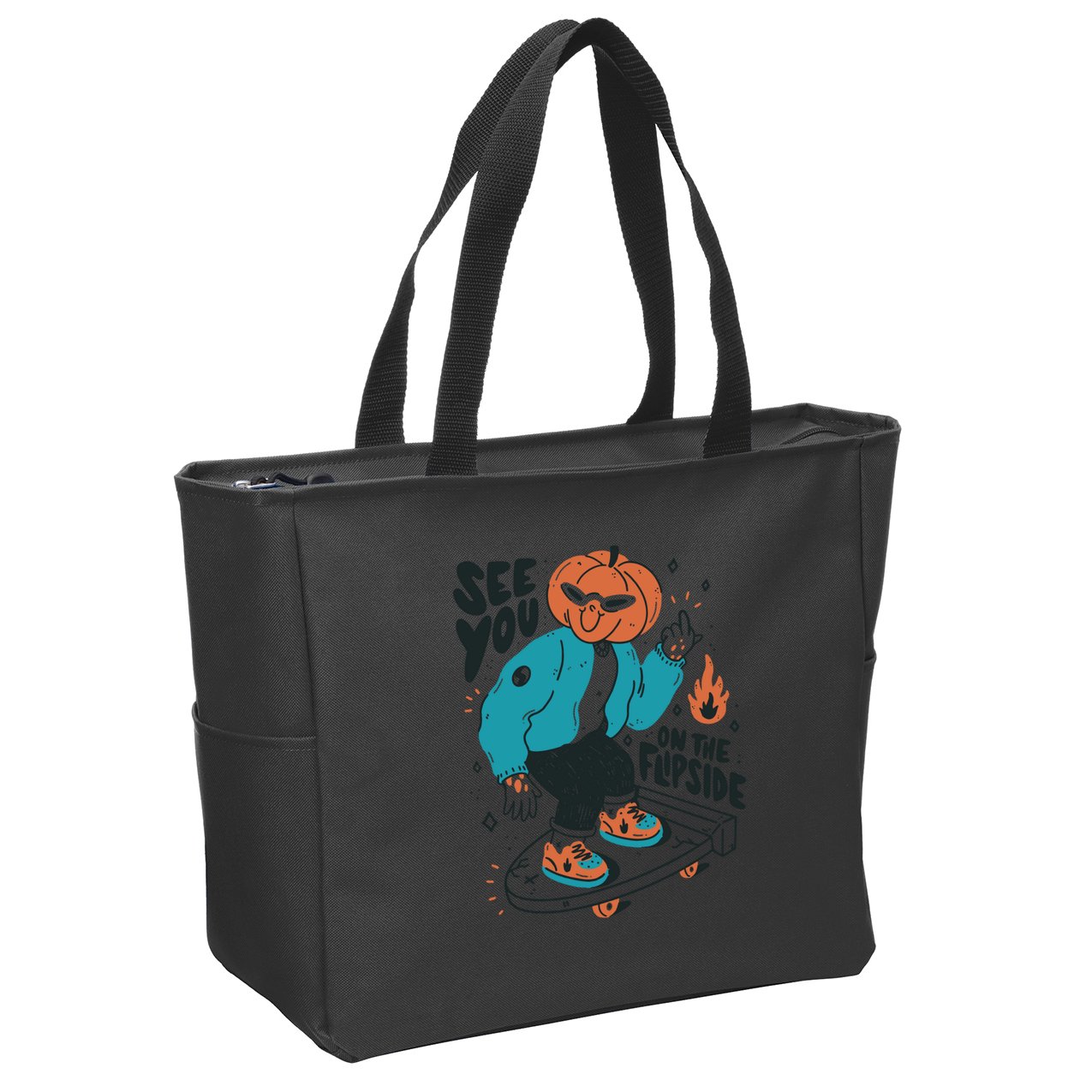 See You On The Flip Side Pumpkin Skateboard Halloween Zip Tote Bag