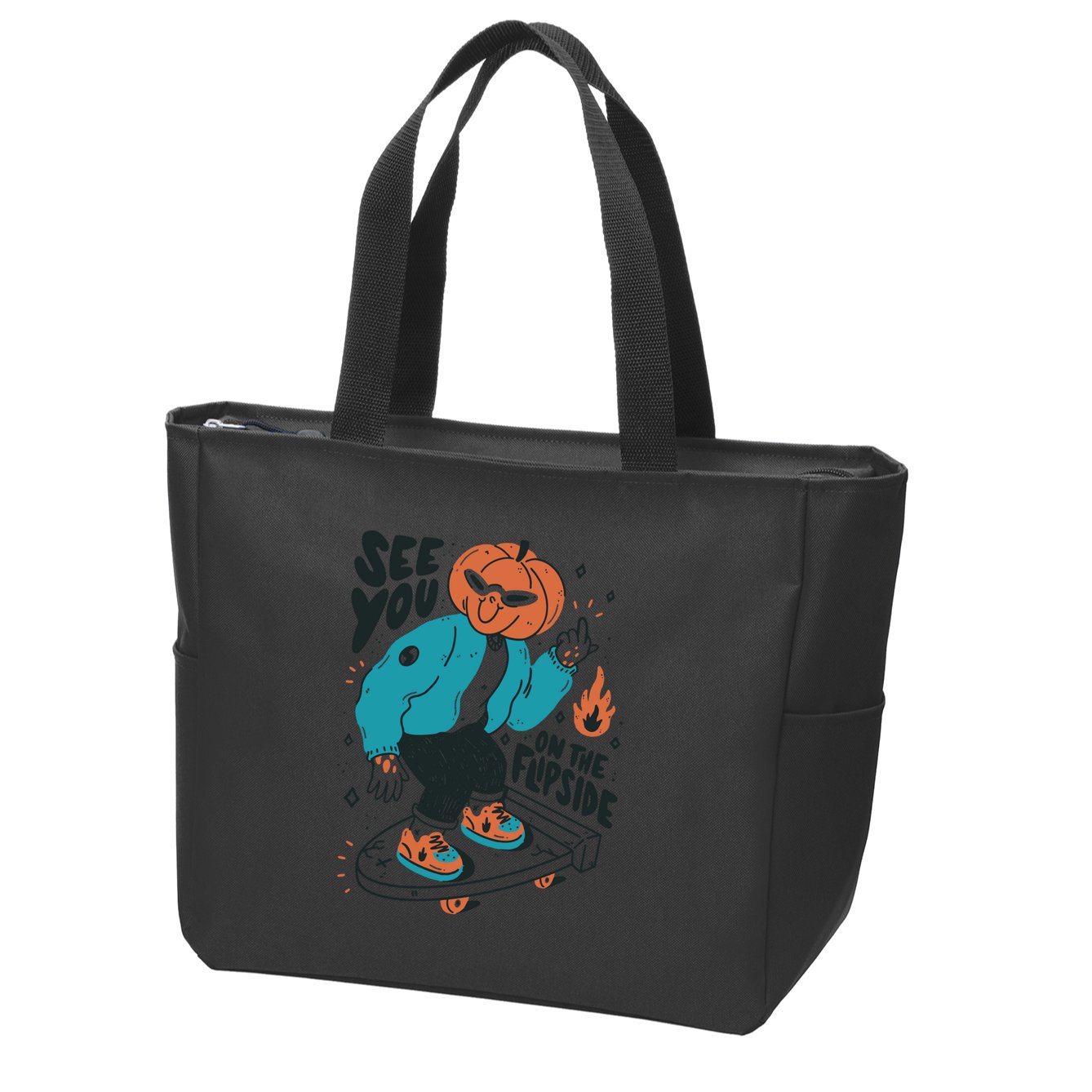 See You On The Flip Side Pumpkin Skateboard Halloween Zip Tote Bag