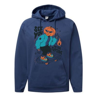 See You On The Flip Side Pumpkin Skateboard Halloween Performance Fleece Hoodie