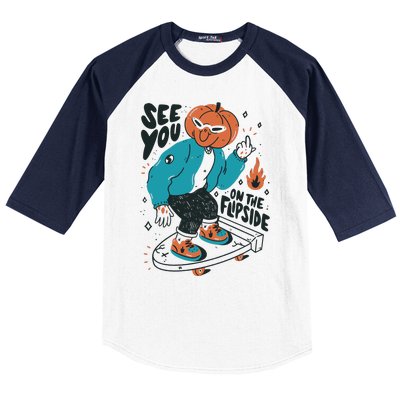 See You On The Flip Side Pumpkin Skateboard Halloween Baseball Sleeve Shirt