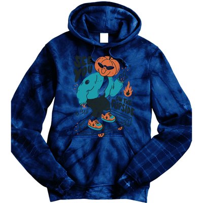 See You On The Flip Side Pumpkin Skateboard Halloween Tie Dye Hoodie