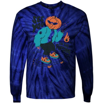 See You On The Flip Side Pumpkin Skateboard Halloween Tie-Dye Long Sleeve Shirt