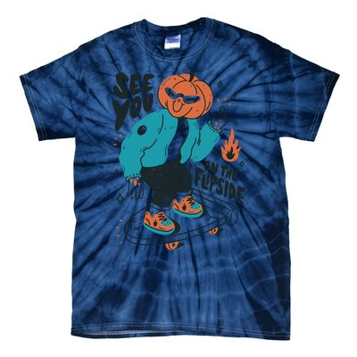 See You On The Flip Side Pumpkin Skateboard Halloween Tie-Dye T-Shirt