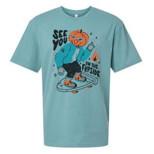 See You On The Flip Side Pumpkin Skateboard Halloween Sueded Cloud Jersey T-Shirt