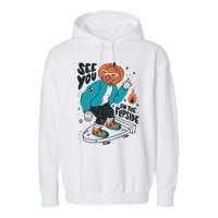 See You On The Flip Side Pumpkin Skateboard Halloween Garment-Dyed Fleece Hoodie