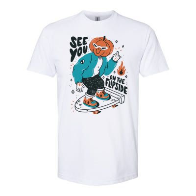 See You On The Flip Side Pumpkin Skateboard Halloween Softstyle CVC T-Shirt