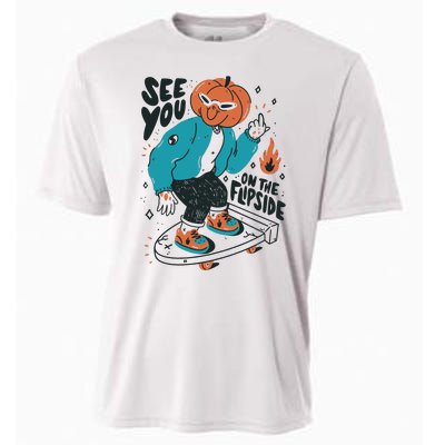 See You On The Flip Side Pumpkin Skateboard Halloween Cooling Performance Crew T-Shirt