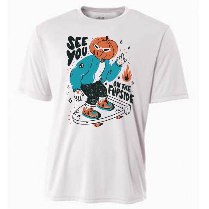 See You On The Flip Side Pumpkin Skateboard Halloween Cooling Performance Crew T-Shirt