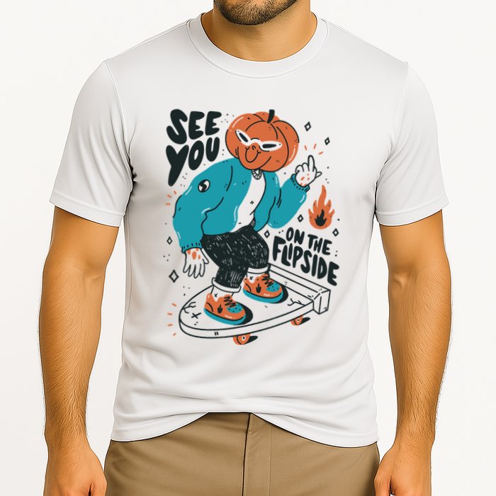 See You On The Flip Side Pumpkin Skateboard Halloween Cooling Performance Crew T-Shirt
