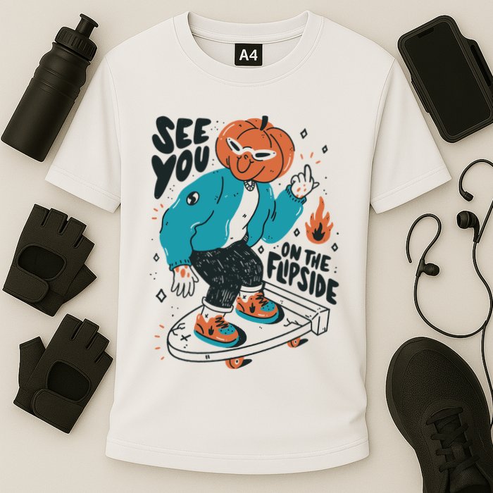 See You On The Flip Side Pumpkin Skateboard Halloween Cooling Performance Crew T-Shirt